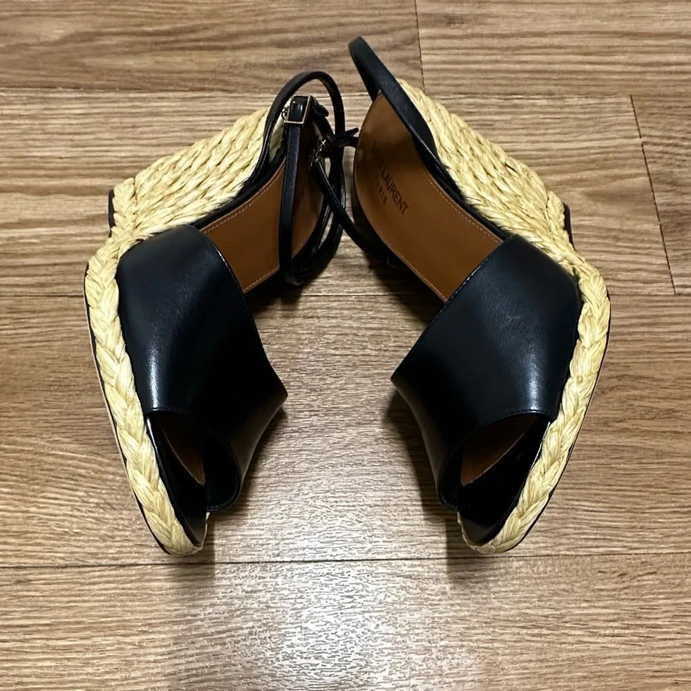 SAINT LAURENT Paloma Black Wedge Sandals